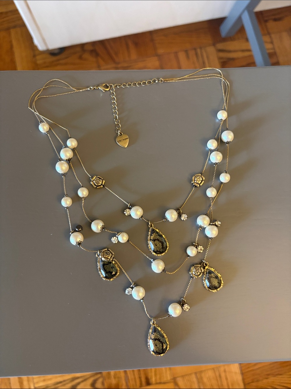 Betsey Johnson Gold Multi-Strand Pearl & Teardrop Necklace